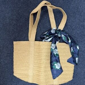 Draper James Everyday Straw Tote Bag Womens Large Beige Floral Beach Bow Purse